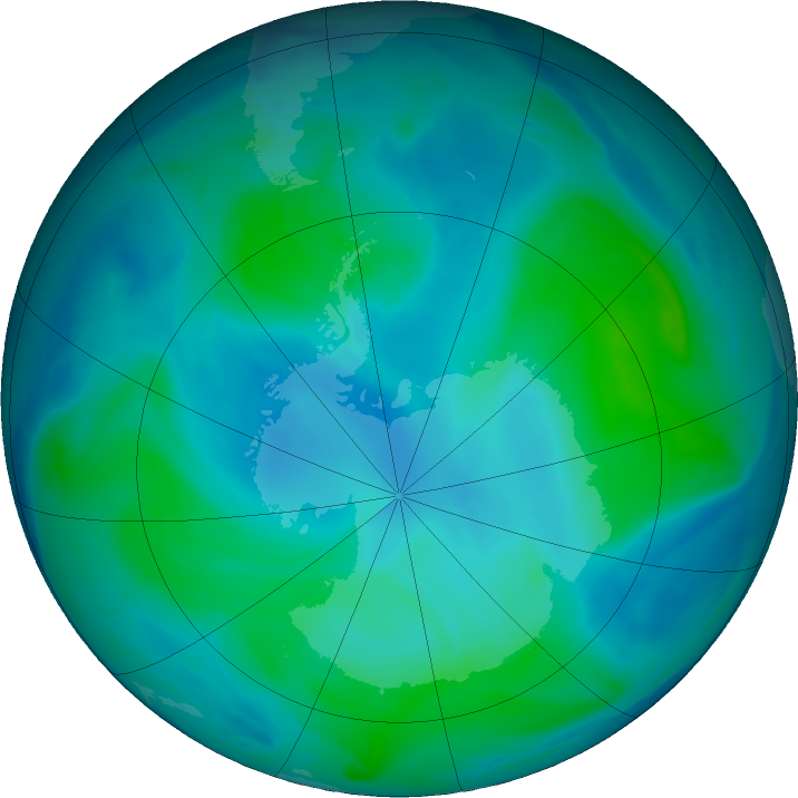 Antarctic ozone map for 25 January 2023